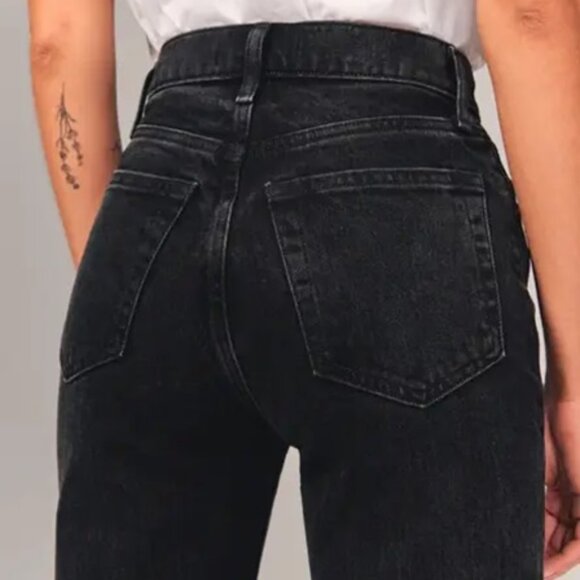 Abercrombie & Fitch 90s Relaxed High Waist Jeans Black Women Front Slit 25 0 - Picture 7 of 16